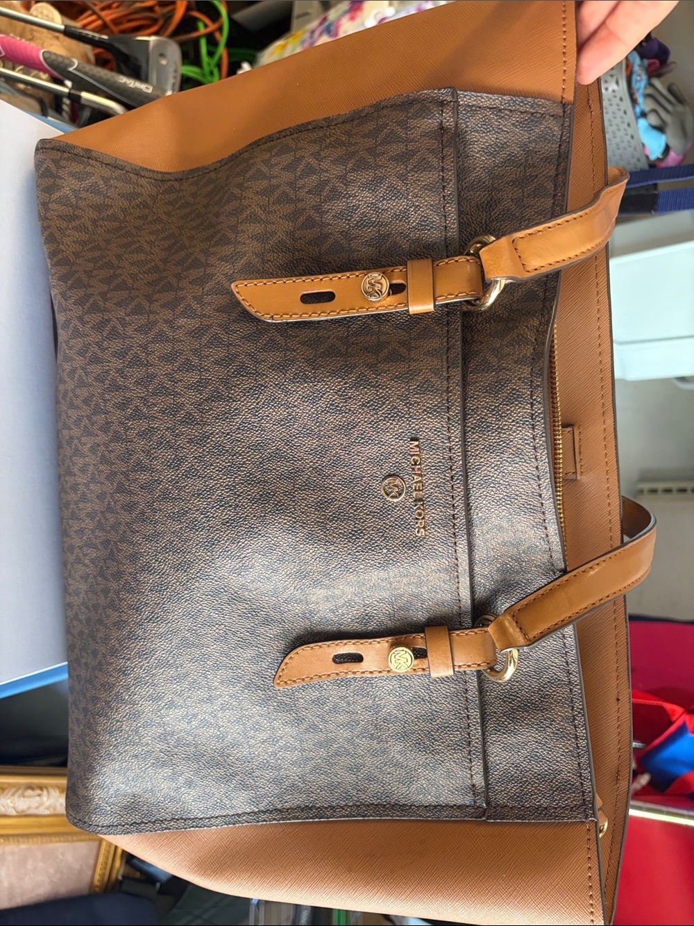Michael Kors Brown & Tan Logo Tote Messenger Bag